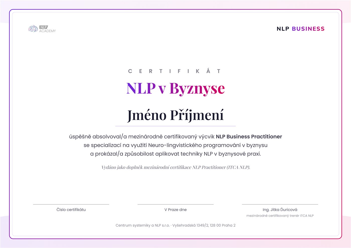 Certifikát NLP v Byznyse